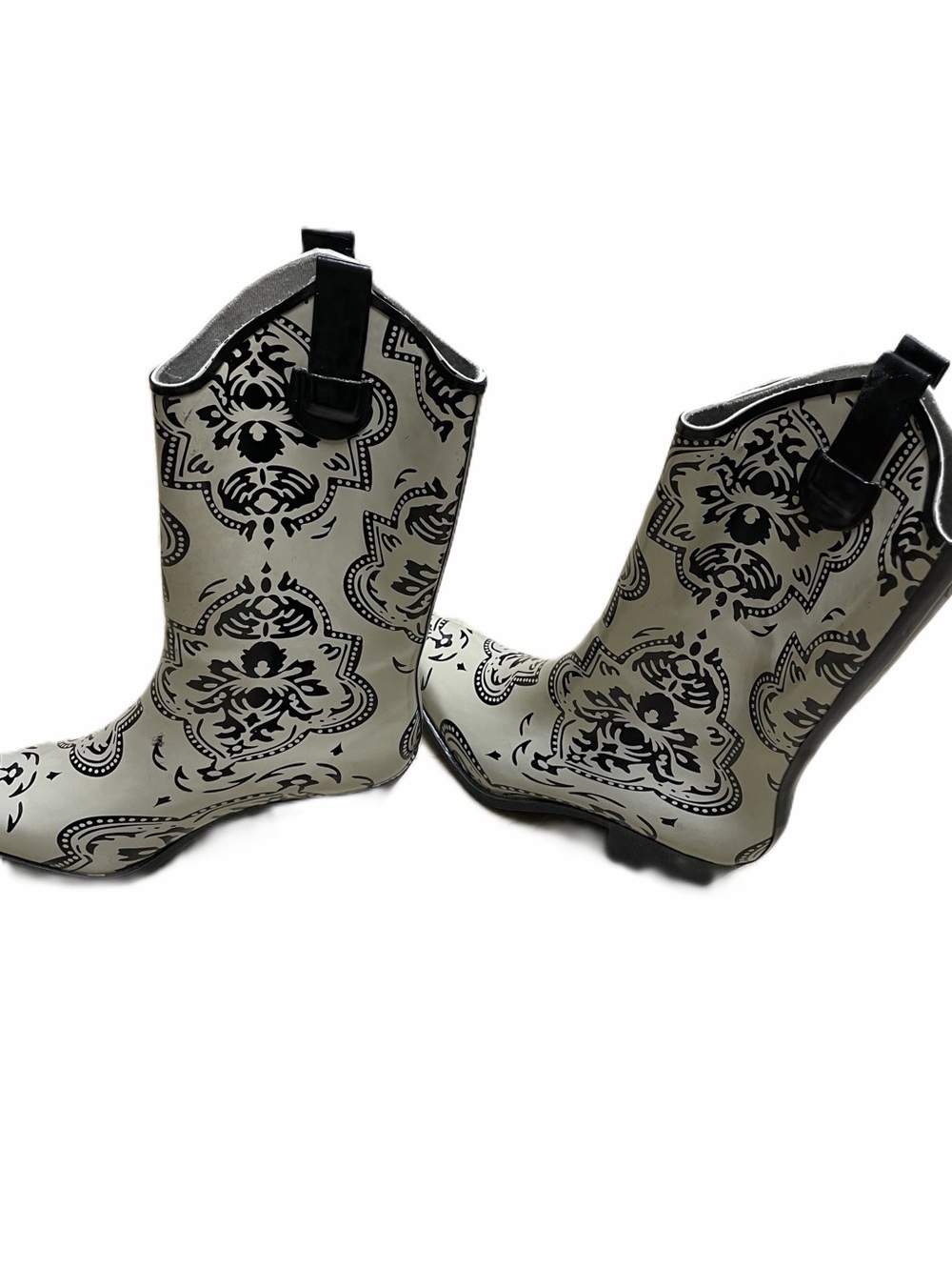 Journee Collection Black and White Patterned Western Rain Boots